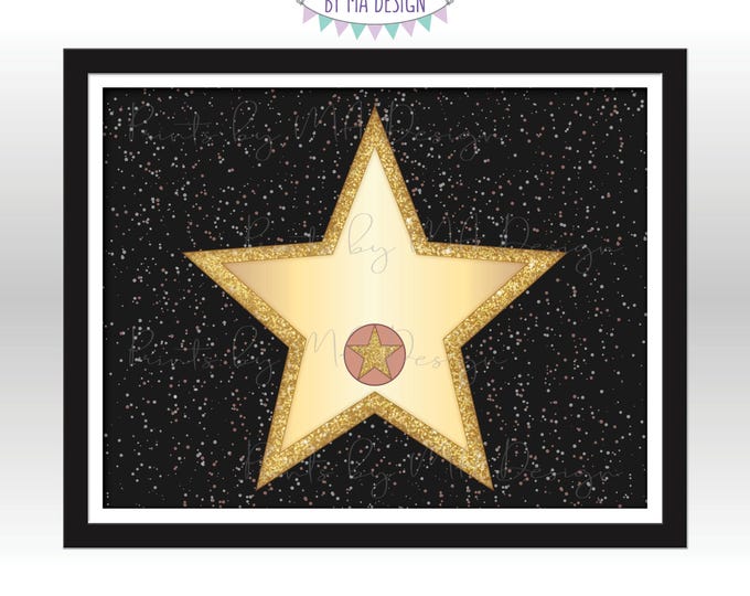 Hollywood Star Sign,  Oscars Movie Night Ideas, Glam VIP Party, Blank Star 8.5x11" Digital PRINTABLE Landscape File, Red Carpet Party <ID>