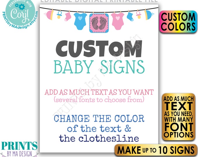 Editable Baby Theme Sign, Baby Shower, Pregnancy,  Up to 10 Custom PRINTABLE 8x10/16x20” Portrait Signs, Choose Text <Edit Yourself w/Corjl>