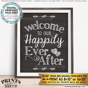 Welcome To Our Happily Ever After Wedding Welcome, Wedding Reception, Chalkboard Style PRINTABLE 8x10/16x20 Instant Download Wedding Sign image 1