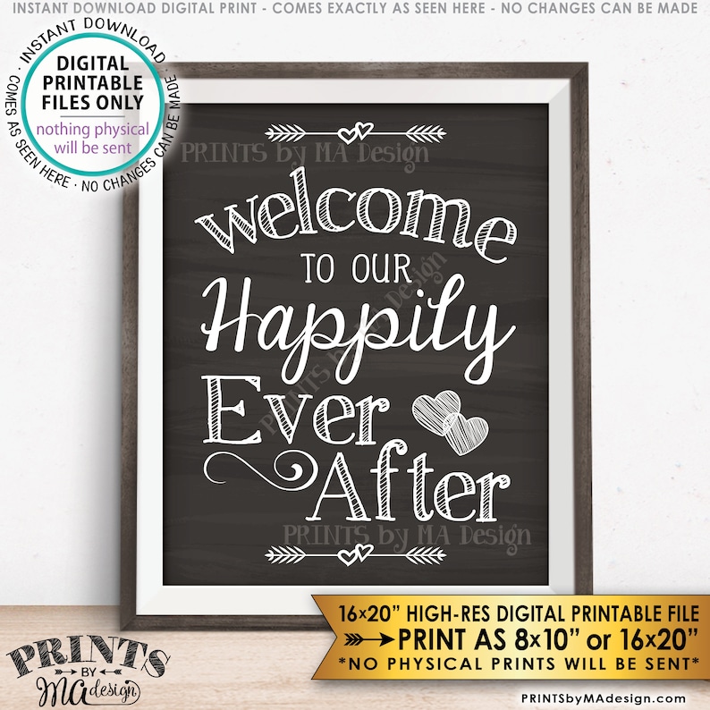 Welcome To Our Happily Ever After Wedding Welcome, Wedding Reception, Chalkboard Style PRINTABLE 8x10/16x20 Instant Download Wedding Sign image 1