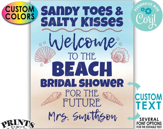 Beach Bridal Shower Welcome Sign, Bridal Shower Beach Sign, Custom PRINTABLE 8x10/16x20” Watercolor Style Sign <Edit Yourself with Corjl>