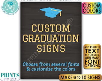Editable Graduation Party Decorations, Choose Text, Up to 10 PRINTABLE 8x10/16x20” Portrait Chalkboard Style Signs <Edit Yourself w/Corjl>