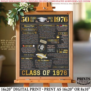 50th High School Reunion Decoration, Class of 1976 Graduated 50 Years Ago, Back in the Year 1976 Poster Board, PRINTABLE 16x20” Sign <ID>
