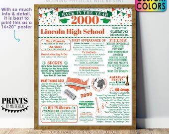 Back in the Year 2000 Poster Board, Class of 2000 Reunion Decoration, Flashback to 2000 Graduating Class, Custom PRINTABLE 16x20” Sign