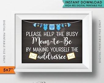 Baby Shower Address Envelope Sign, Help the Mom-to-Be, Address an envelope, Boy Decorations, PRINTABLE 5x7” Chalkboard Style Sign <ID>