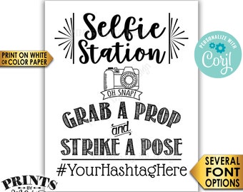 Selfie Station Sign, Share Your Pics on Social Media, PRINTABLE 8x10/16x20” Hashtag Sign <Edit Yourself with Corjl>