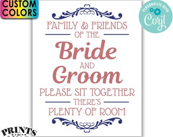 Family & Friends of the Bride and Groom Please Sit Together there's Plenty of Room, Custom PRINTABLE Sign <Edit Colors Yourself with Corjl>