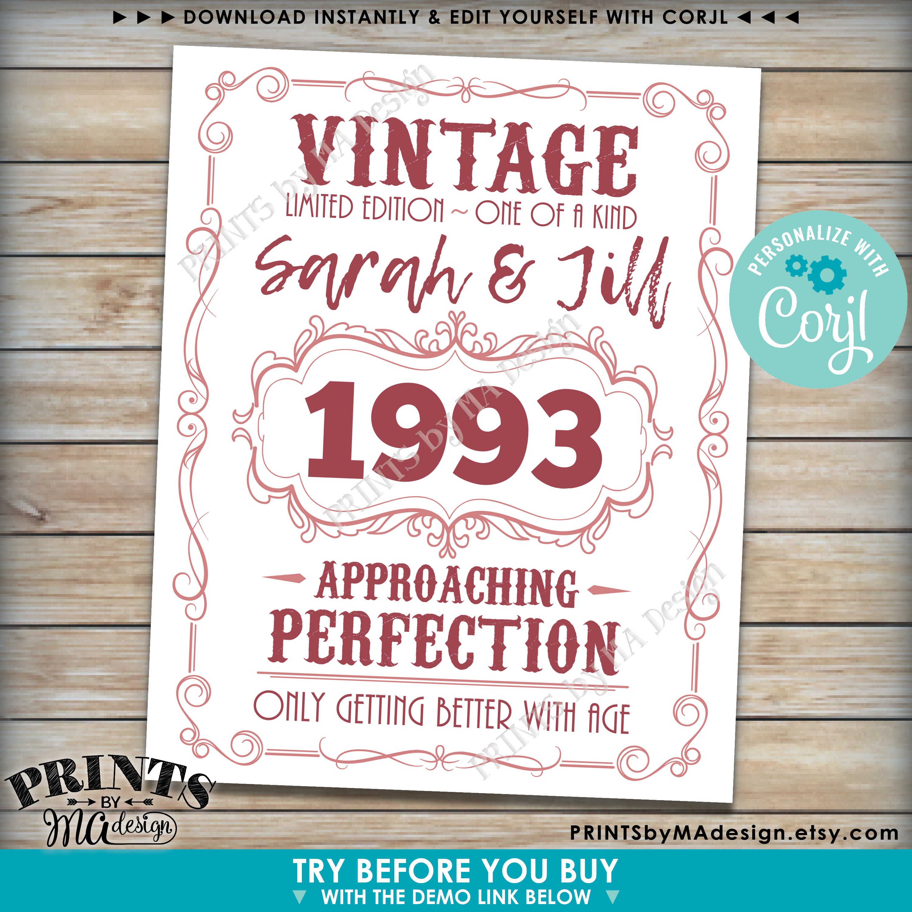 Vintage Birthday Sign, Only Getting Better with Age Whiskey Themed Bday ...