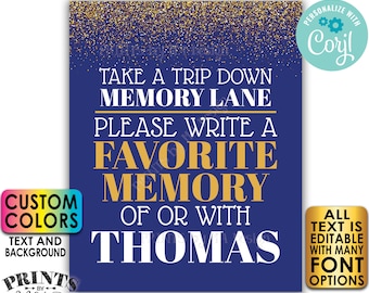 Memory Sign, Take a Trip Down Memory Lane and Share a Favorite Memory, PRINTABLE 8x10/16x20" Gold Glitter Sign <Edit Yourself with Corjl>
