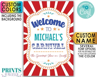 Carnival Welcome Sign, Welcome to the Carnival Entrance Sign, Custom PRINTABLE 24x36” Carnival Theme Party Sign <Edit Yourself with Corjl>