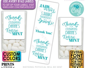 Retirement Tic Tac Stickers, Custom Color Retirement Party Favors, One PRINTABLE Retire MINT Avery 8162 Label <Edit Yourself with Corjl>