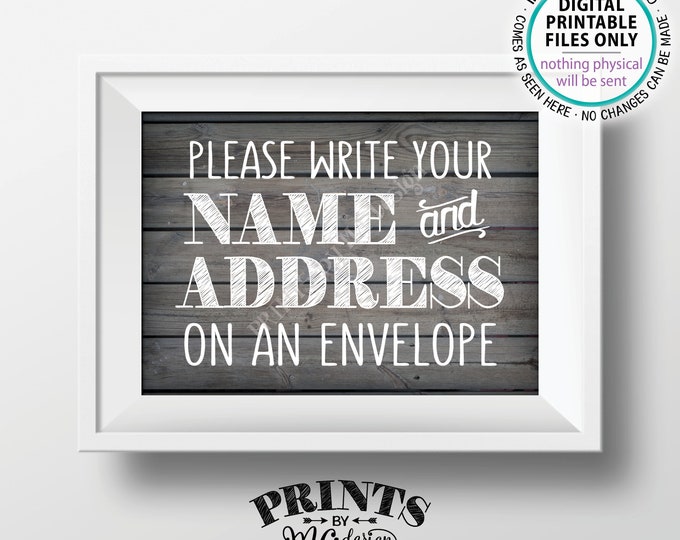 Address an Envelope Sign, Wedding Bridal Shower, Gaduation Party, Birthday Retirement, Rustic Wood Style PRINTABLE 5x7” Addressee Sign <ID>