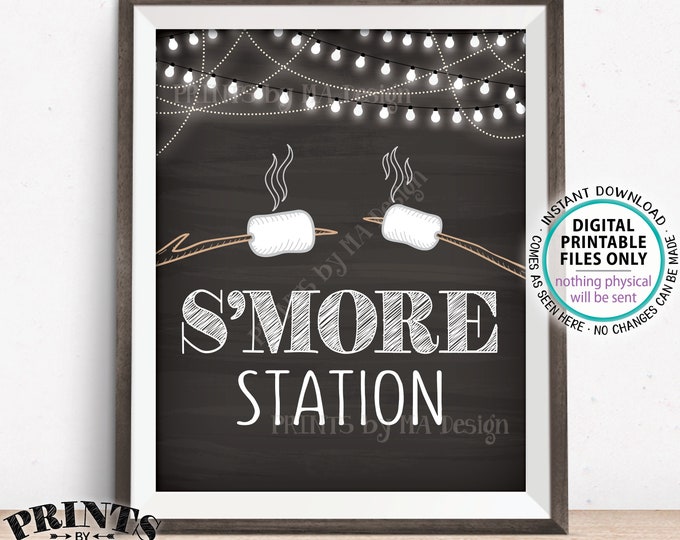 S'more Station Sign, Smore Station, Roast Marshmallows, Toast S'mores Bar, Campfire, PRINTABLE 8x10” Chalkboard Style Sign <ID>