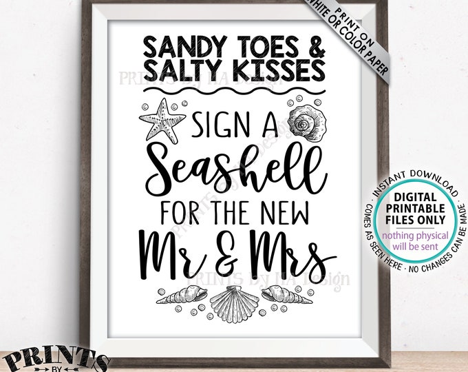 Beach Wedding Guestbook Sign a Seashell for the New Mr & Mrs Sign Beach Theme Wedding, Seashells, PRINTABLE 8x10” Sign a Shell Sign <ID>