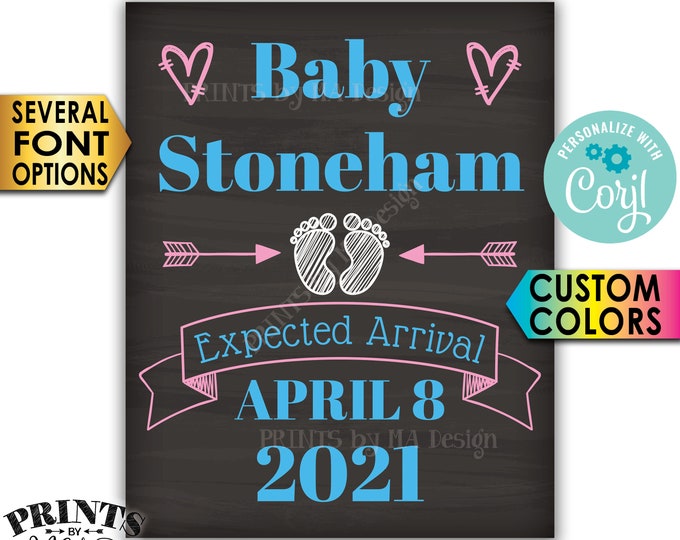 Pregnancy Announcement, Baby's Expected Arrival, PRINTABLE 8x10/16x20” Chalkboard Style Baby Reveal Sign <Edit Yourself with Corjl>