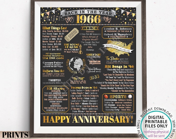 Back in 1966 Anniversary Poster Board, Flashback to 1966 Anniversary Decor, PRINTABLE 16x20” Sign, 1966 Anniversary Gift <ID>