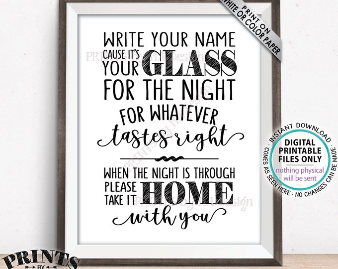 Your Glass for the Night for Whatever Tastes Right SIgn, Write Your Name and Take it Home With You, Wedding Sign, PRINTABLE 8x10” Sign <ID>