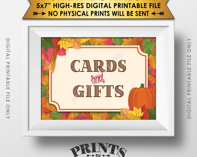 Cards and Gifts Sign, Cards & Gifts Sign, Wedding Birthday Anniversary Retirement, Fall Theme, Autumn Themed PRINTABLE 5x7” Instant Download