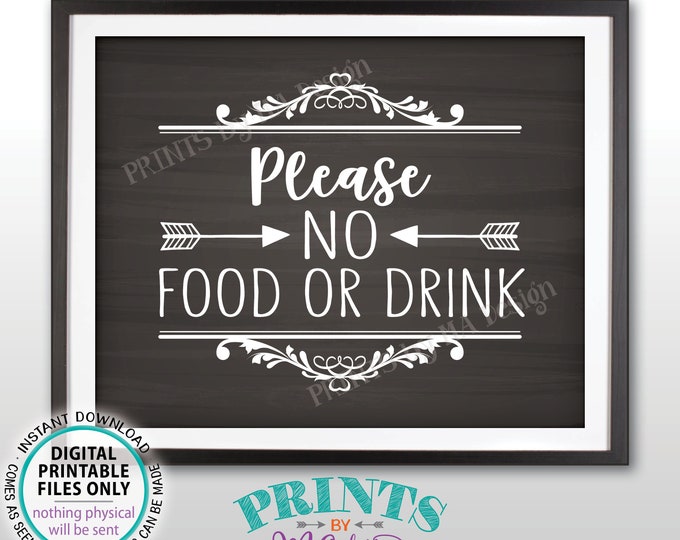 Please No Food or Drink Sign, No Food Sign, Keep Food Out, Rules for Home, Follow House Rules, PRINTABLE 8x10” Chalkboard Style Sign <ID>