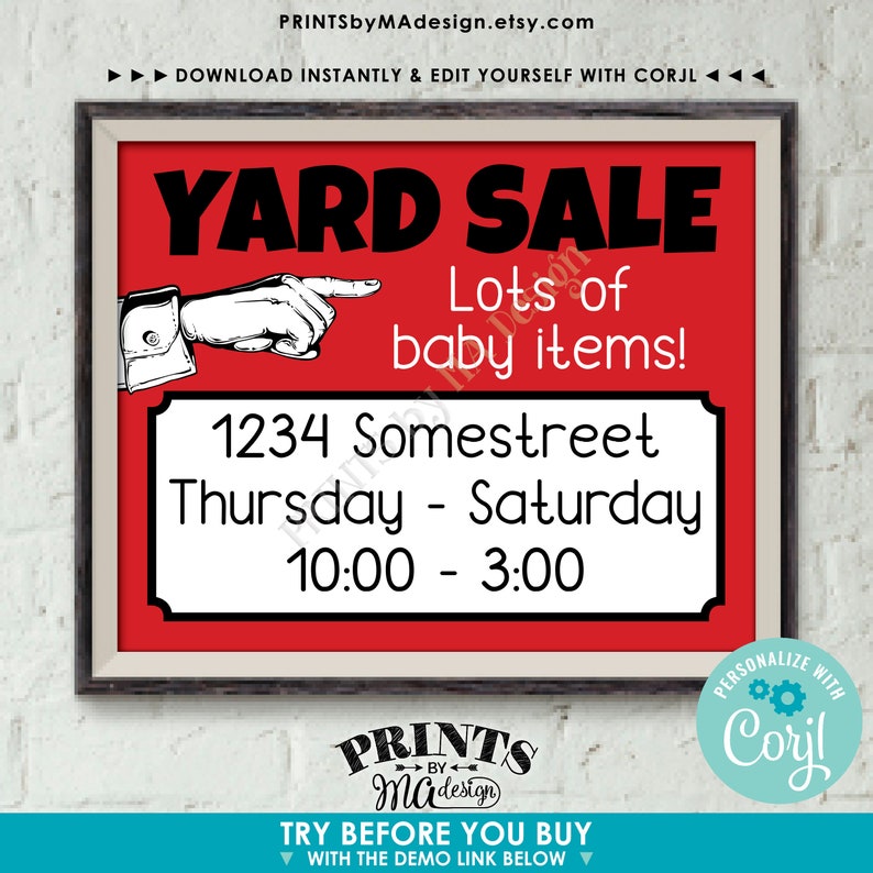 editable garage sale sign yard sale custom printable etsy