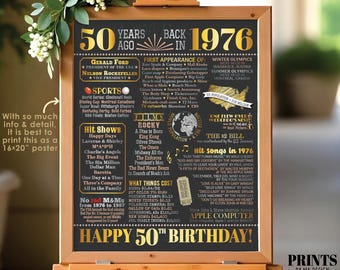 50 Years Ago Back in 1976 Sign, 50th Birthday Poster Board, Flashback 50 Years Ago B-day Gift, PRINTABLE 16x20” Born in 1976 Sign <ID>