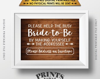 Address Envelope Bridal Shower Sign Addressee Help the Bride by Addressing an Envelope Instant Download 5x7” Rustic Wood Style Printable
