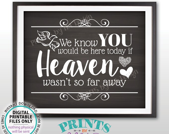 Heaven Sign, We Know You Would Be Here Today if Heaven Wasn't So Far Away, PRINTABLE 8x10/16x20” Chalkboard Style Sign <ID>