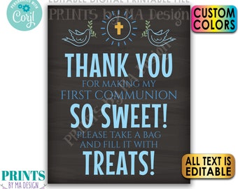 Thank You for Making My First Communion so Sweet, Take Some Treats, PRINTABLE 8x10/16x20” Chalkboard Style Sign <Edit Yourself w/Corjl>