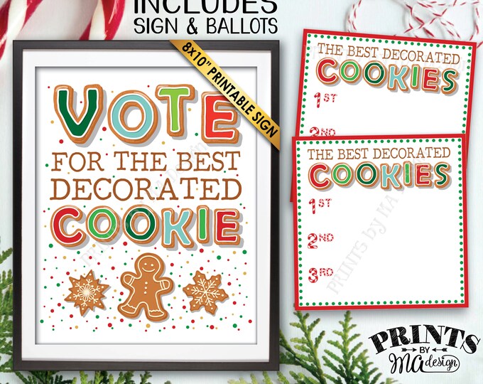 Vote for the Best Decorated Cookie, Christmas Cookies Baking Party, Holiday Cookie Voting Station, PRINTABLE Cookie Sign & Ballots <ID>