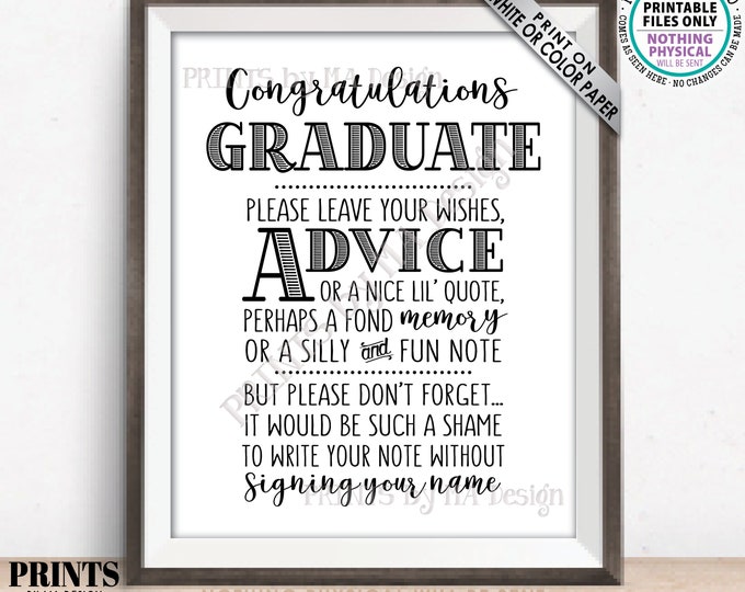 Note to the Graduate, Graduation Sign, Congratulations Sign, Grad Advice, Memory, Well Wishes, PRINTABLE 8x10” Graduation Party Sign <ID>