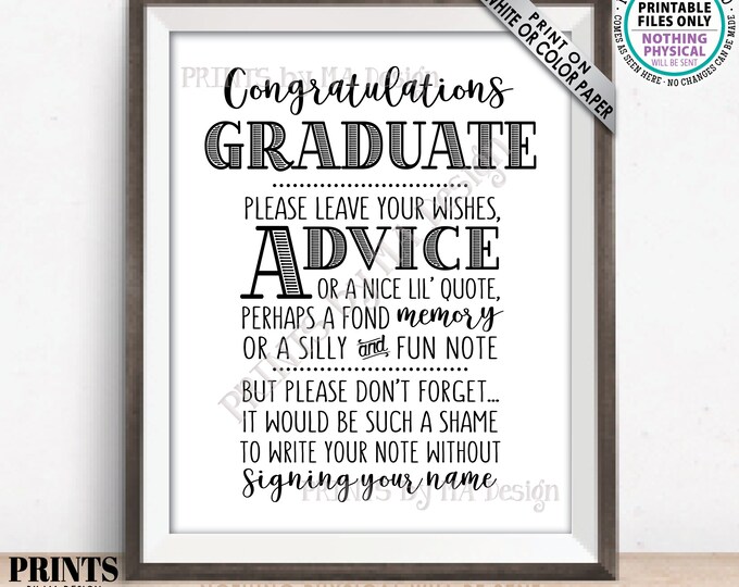 Note to the Graduate, Graduation Sign, Congratulations Sign, Grad Advice, Memory, Well Wishes, PRINTABLE 8x10” Graduation Party Sign <ID>