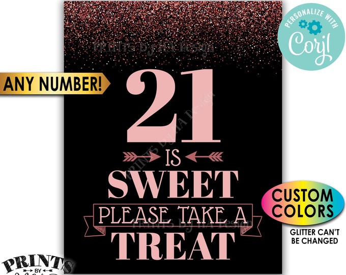 Please Take a Treat, Any Number Birthday Anniversary Retirement, Rose Gold PRINTABLE 8x10/16x20" Sweet Treat Sign <Edit Yourself w/Corjl>
