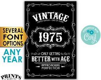 Vintage Birthday Sign, Better with Age Liquor Themed Party, Custom Year, Black & White PRINTABLE 24x36” Sign <Edit Yourself with Corjl>