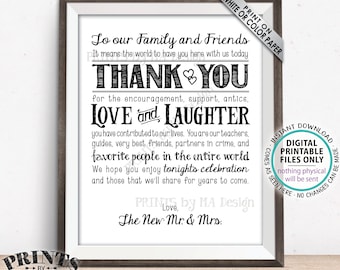 Wedding Thank You Sign, Wedding Welcome Sign, Thanks Family and Friends from the New Mr & Mrs, Gratitude, PRINTABLE 8x10/16x20” Sign <ID>