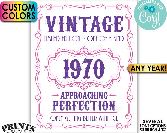 Vintage Birthday Sign, Only Getting Better with Age Whiskey Themed Editable Template, Any Year,  PRINTABLE 16x20" <Edit Yourself w/Corjl>