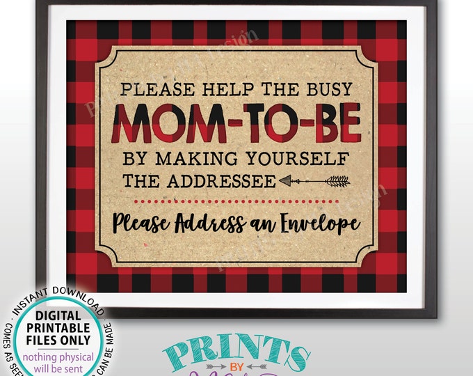 Address an Envelope Sign, Baby Shower Thank You Address Sign, Make Yourself the Addressee, PRINTABLE 8x10” Lumberjack Style Sign <ID>