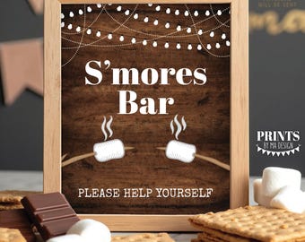 S'mores Bar Sign, Please Help Yourself to the Smore Station, Roast Campfire Marshmallows, PRINTABLE 8x10/16x20” Rustic Wood Style Sign <ID>