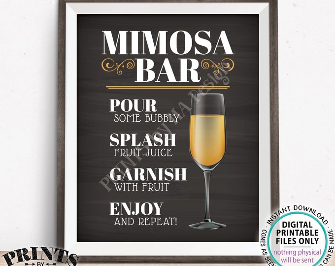 Mimosa Bar Sign, Make your own Mimosa Sign, PRINTABLE 8x10” Chalkboard Style Sign <Instant Download>