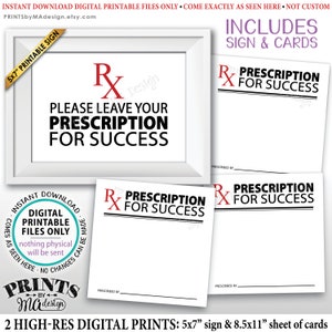 Deje su receta para el éxito, consejos para la escuela de medicina, farmacia, fiesta de graduación de enfermeras, letrero IMPRIMIBLE de 5x7" y tarjetas de consejos de 3" <ID>