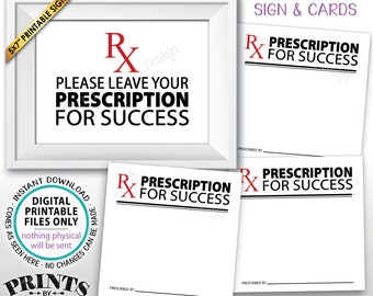 Please Leave Your Prescription for Success, Med School Advice, Pharmacy, Nurse Graduation Party, PRINTABLE 5x7" Sign & 3" Advice Cards <ID>