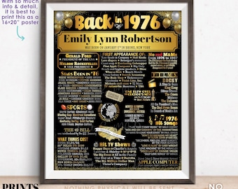 Back in the Year 1976 Birthday Sign, Flashback to 1976 Poster Board, Golden Birthday Gift, Custom PRINTABLE 16x20” B-day Decoration