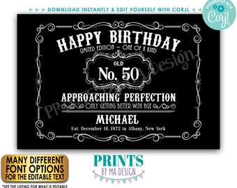 Editable Vintage Birthday Sign, Better with Age Liquor Themed Party, Custom PRINTABLE 24x36” Sign, Black Background <Edit Yourself w/Corjl>