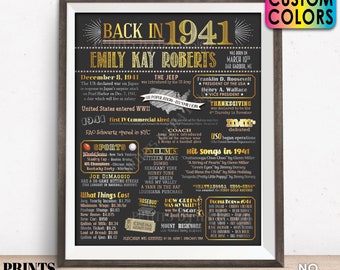 Back in 1941 Birthday Poster Board, Flashback to 1941 Birthday Decoration, B-day Gift, Custom PRINTABLE 16x20” 1941 Sign