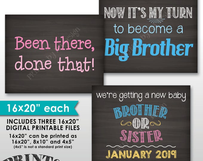 3rd Baby Pregnancy Announcement Photo Props, Been There Done That Now It's My Turn, Chalkboard Style PRINTABLE 8x10/16x20” Baby Reveal Signs