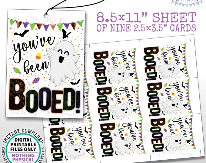 You've Been Booed Halloween Cards, Instant Download Halloween Boo Game, Neighbors, Coworkers, 2.5x3.5" Cards on 8.5x11" PRINTABLE Sheet <ID>