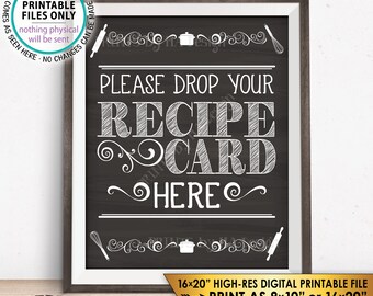 Drop your Recipe Card Here Sign, Bridal Shower Recipe Card Drop-off, Wedding Sign, PRINTABLE 8x10/16x20” Chalkboard Style Instant Download