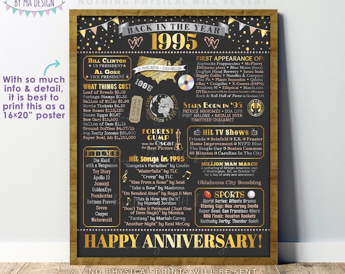 Back in 1995 Anniversary Poster Board, Flashback to 1995 Anniversary Decor, PRINTABLE 16x20” Sign, 1995 Anniversary Gift <ID>