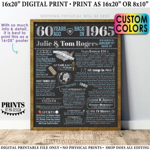 60th Anniversary Poster Board, Back in 1965 Flashback 60 Years, Married in 1965 Anniversary Gift, Custom PRINTABLE 16x20” 1965 Sign