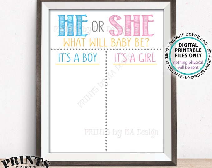 Gender Reveal Party Voting Sign, He or She What Will Baby Be? Gender Reveal Vote Boy or Girl, PRINTABLE 8x10/16x20” Scoreboard Sign <ID>