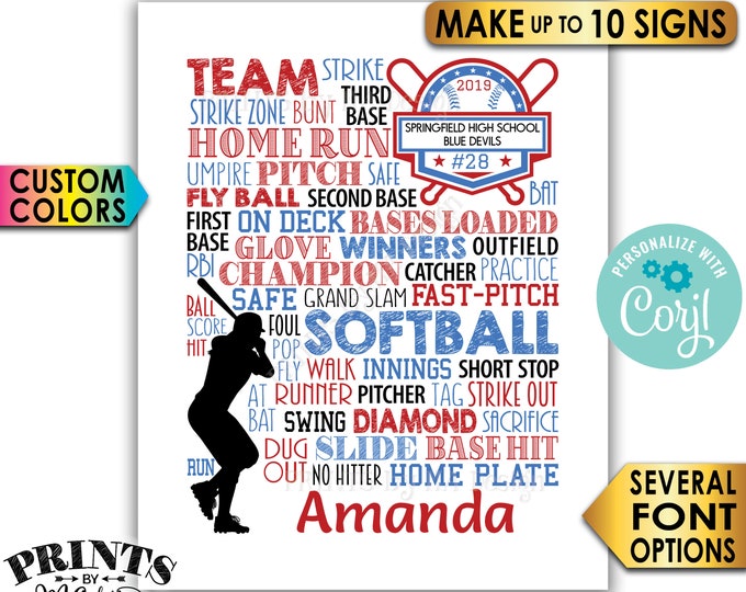 Personalized Softball Signs, Softball Team Gifts for Senior Year, Graduation Party, Ten PRINTABLE 8x10" Signs <Edit Yourself with Corjl>